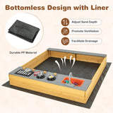 Kids Wooden Sandbox with Kitchen Playset and Bottom Liner