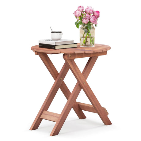 Wooden Side Table with Slatted Tabletop and Sturdy X-shaped Frame-B