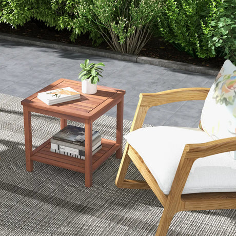 2-Tier Wooden Side Table with Slatted Tabletop