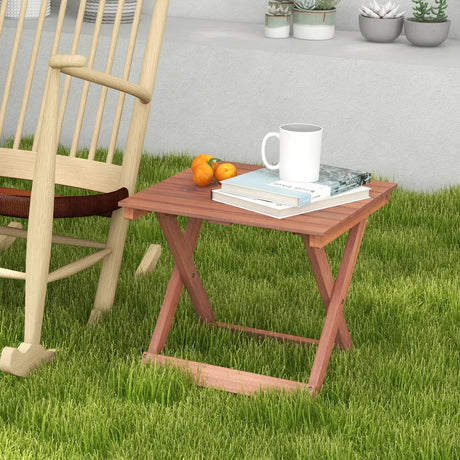 Wooden Side Table with Slatted Tabletop and Sturdy X-shaped Frame-A