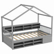 Wooden Single Size House Bed with Roof and 14 Storage Cubes-Grey