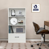 48 Inch Tall 4 Tiers Wood Bookcase with Drawer-White