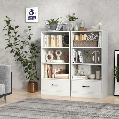 48 Inch Tall 4 Tiers Wood Bookcase with Drawer-White