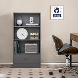 48 Inch Tall 4 Tiers Wood Bookcase with Drawer-Gray