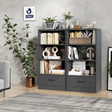 48 Inch Tall 4 Tiers Wood Bookcase with Drawer-Gray