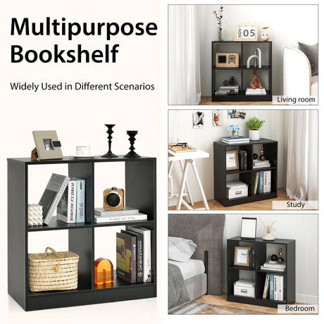 4-Cube Kids Bookcase with Open Shelves-Black
