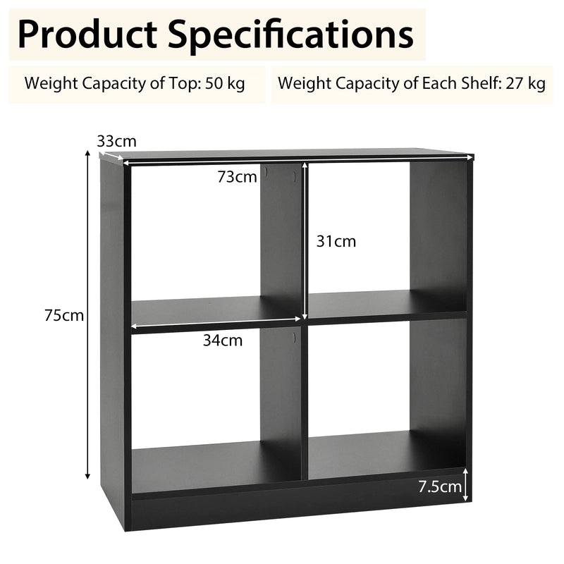 4-Cube Kids Bookcase with Open Shelves-Black