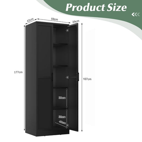 Wooden Storage Cabinet with 2 Doors and Adjustable Shelves-Black