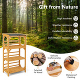 3-Tier Wooden Plant Stand with Weatherproof Asphalt Roof for Patio-Natural