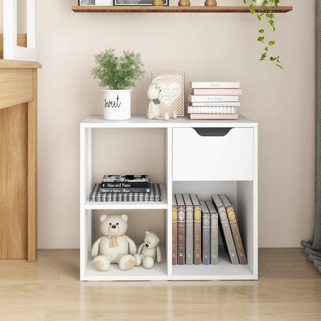 3-Cube Wooden Storage Shelf with Drawer-White