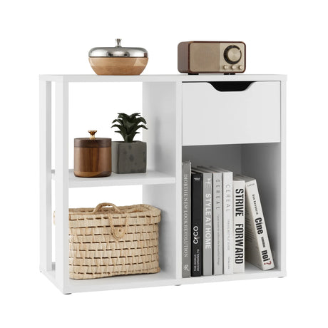 3-Cube Wooden Storage Shelf with Drawer-White