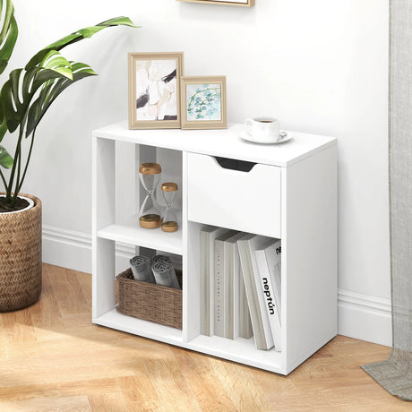 3-Cube Wooden Storage Shelf with Drawer-White