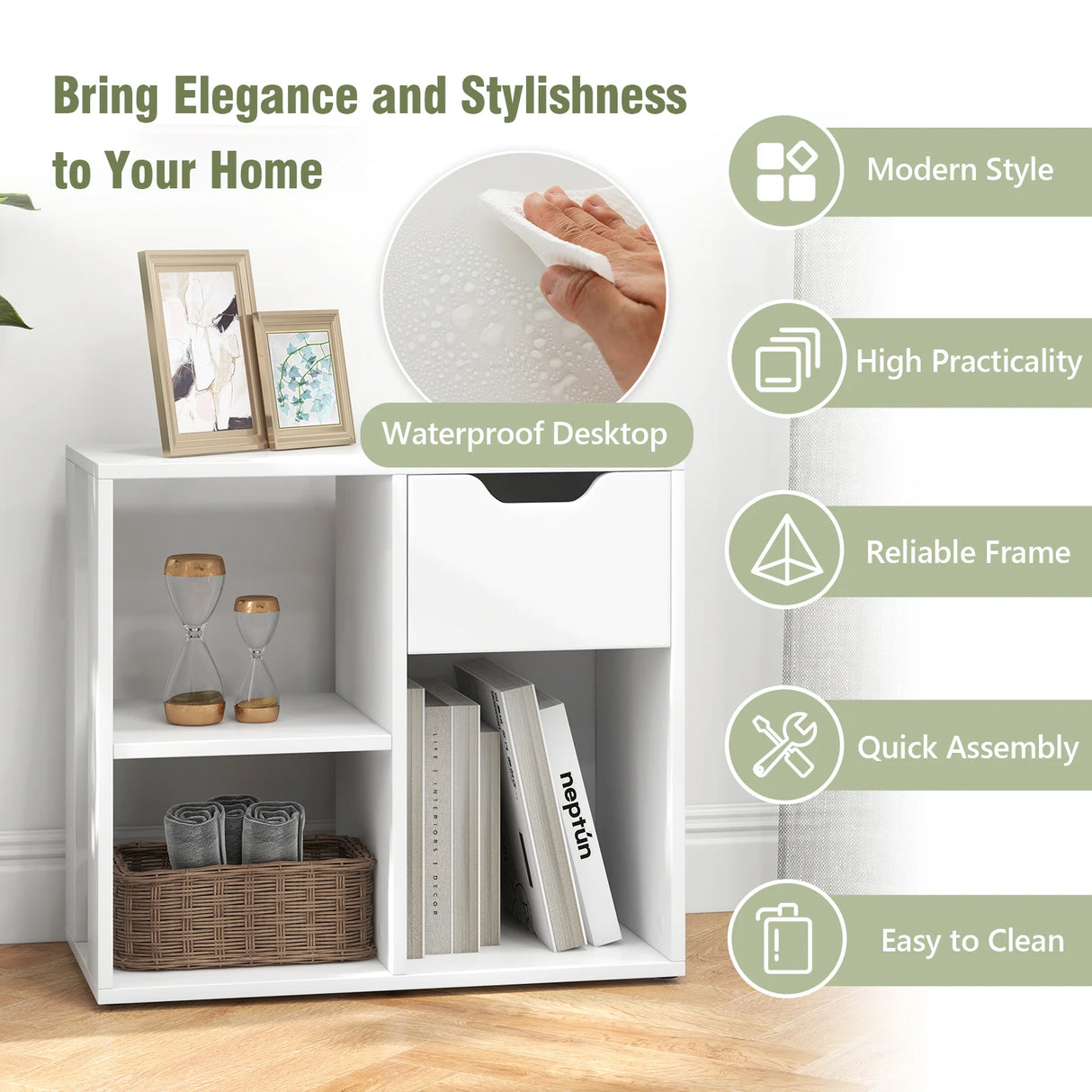 3-Cube Wooden Storage Shelf with Drawer-White