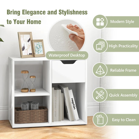 3-Cube Wooden Storage Shelf with Drawer-White