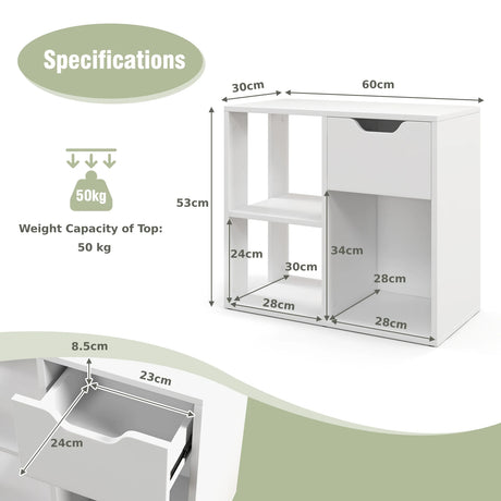 3-Cube Wooden Storage Shelf with Drawer-White