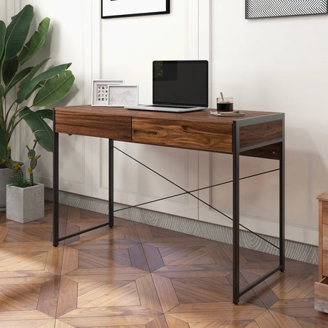 2 Drawer Desk &amp; Sturdy Steel Frame &amp; Reinforced Structure 112 x 48 x 76 cm