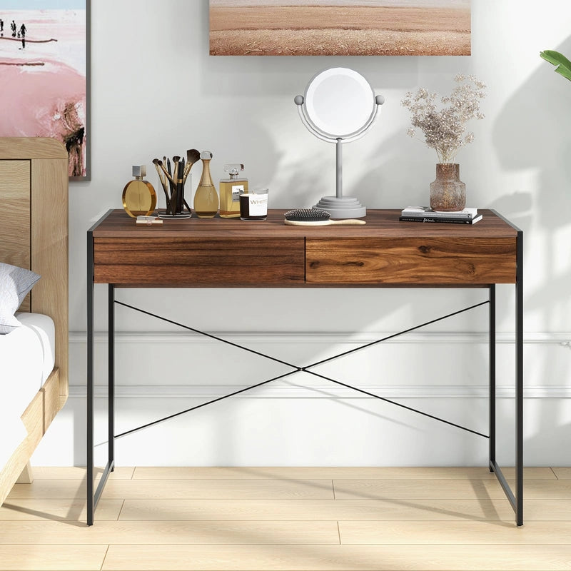 2 Drawer Desk &amp; Sturdy Steel Frame &amp; Reinforced Structure 112 x 48 x 76 cm