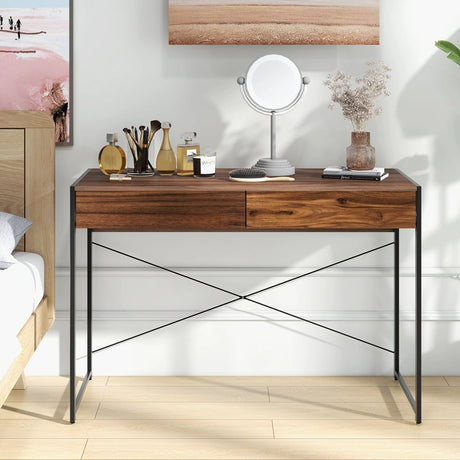 2 Drawer Desk &amp; Sturdy Steel Frame &amp; Reinforced Structure 112 x 48 x 76 cm