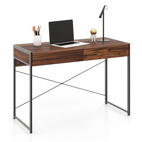 2 Drawer Desk &amp; Sturdy Steel Frame &amp; Reinforced Structure 112 x 48 x 76 cm