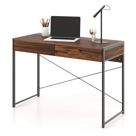 2 Drawer Desk &amp; Sturdy Steel Frame &amp; Reinforced Structure 112 x 48 x 76 cm