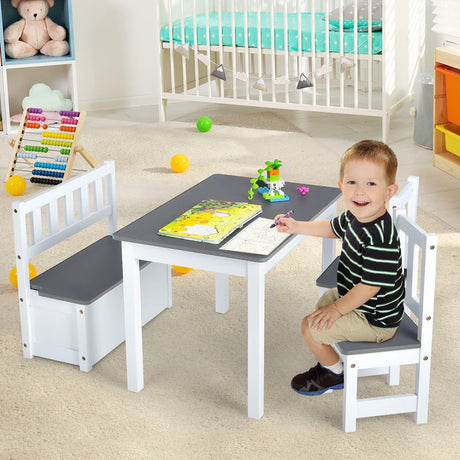 Children Activity Table with 2 Chairs and 1 Storage Bench