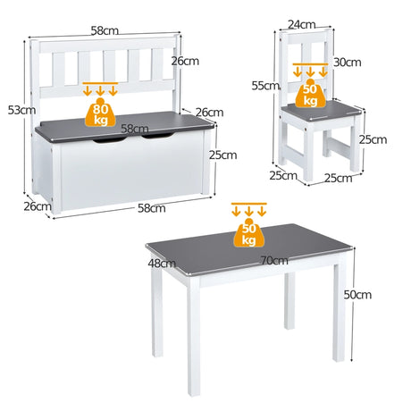 Children Activity Table with 2 Chairs and 1 Storage Bench