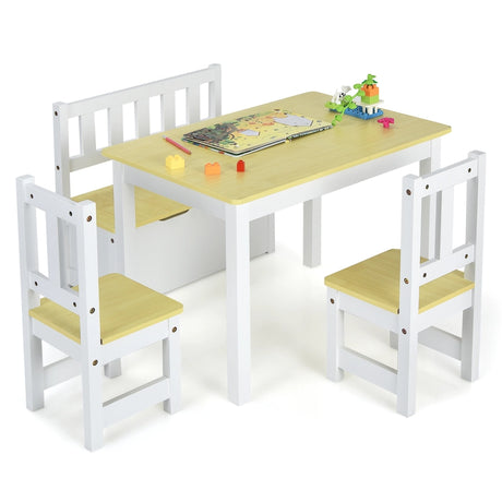 Children Activity Table with 2 Chairs and 1 Storage Bench