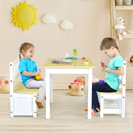 Children Activity Table with 2 Chairs and 1 Storage Bench