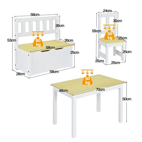 Children Activity Table with 2 Chairs and 1 Storage Bench