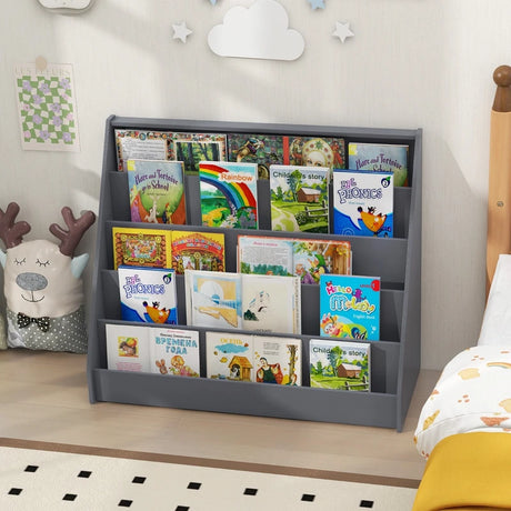 5 Tier Kids Bookshelf with Anti-Toppling Devices for Kids Room-Grey