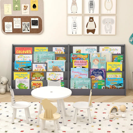 5 Tier Kids Bookshelf with Anti-Toppling Devices for Kids Room-Grey