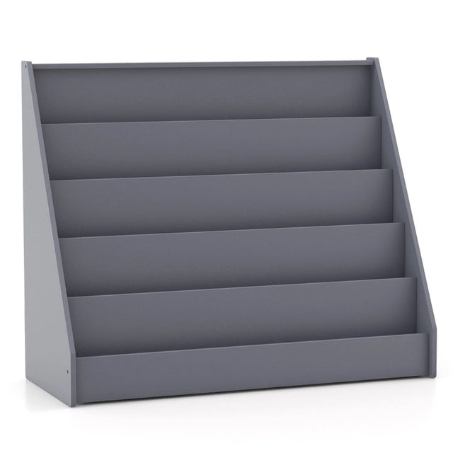 5 Tier Kids Bookshelf with Anti-Toppling Devices for Kids Room-Grey