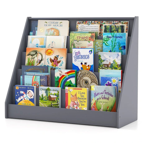 5 Tier Kids Bookshelf with Anti-Toppling Devices for Kids Room-Grey