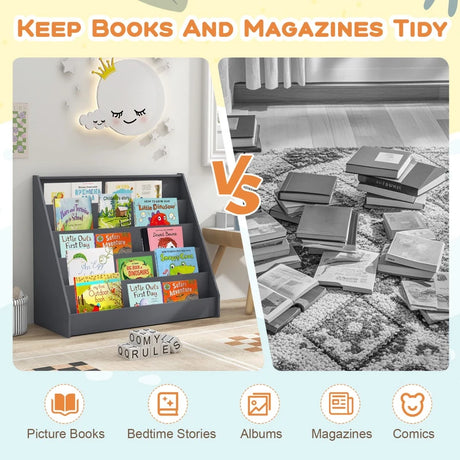 5 Tier Kids Bookshelf with Anti-Toppling Devices for Kids Room-Grey