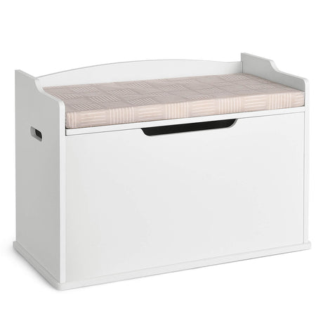 Kids Toy Wooden Flip-top Storage Box Chest Bench with Cushion Hinge-White
