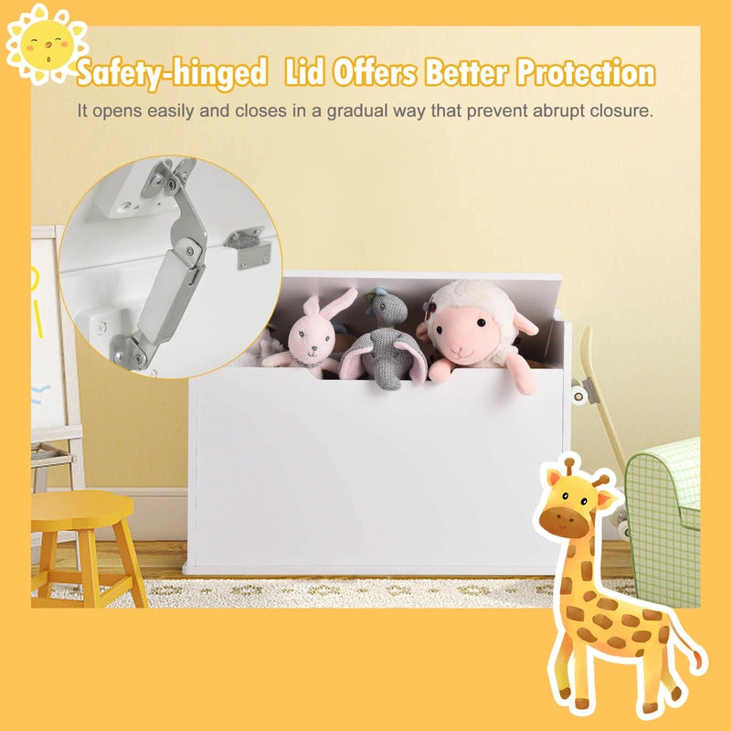 Kids Toy Wooden Flip-top Storage Box Chest Bench with Cushion Hinge-White