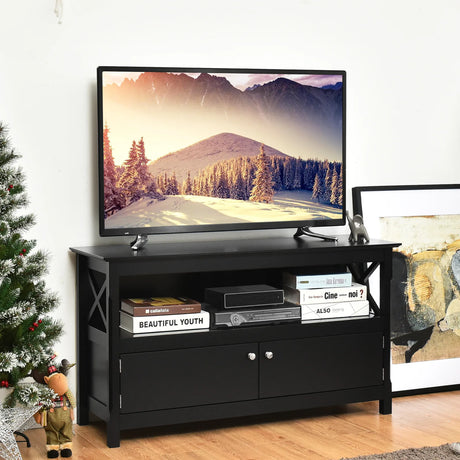 Media Console Cabinet with Cable Management Hole for Living Room-Black