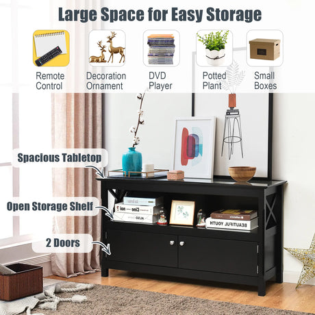Media Console Cabinet with Cable Management Hole for Living Room-Black