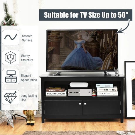 Media Console Cabinet with Cable Management Hole for Living Room-Black