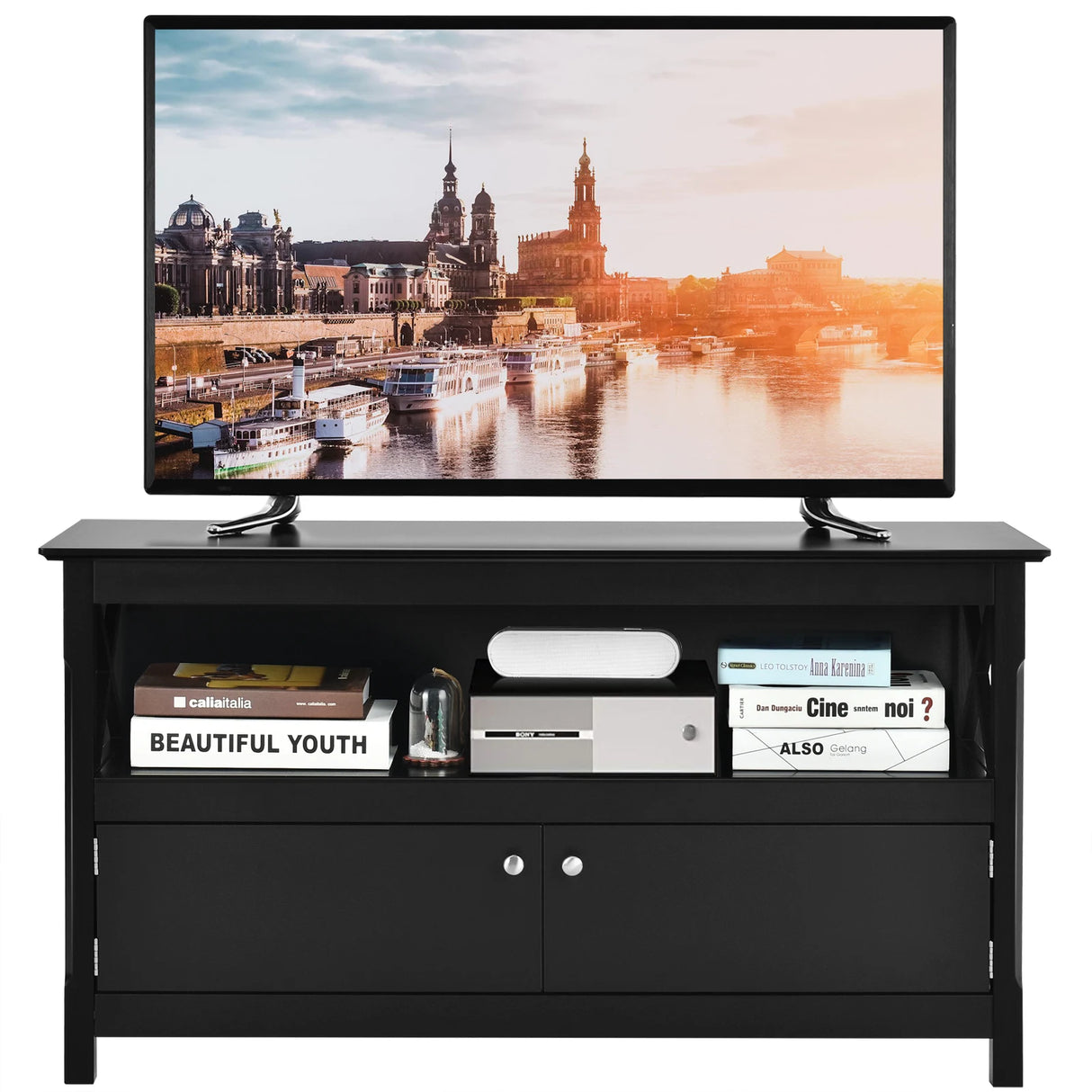 Media Console Cabinet with Cable Management Hole for Living Room-Black