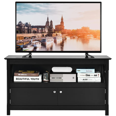 Media Console Cabinet with Cable Management Hole for Living Room-Black