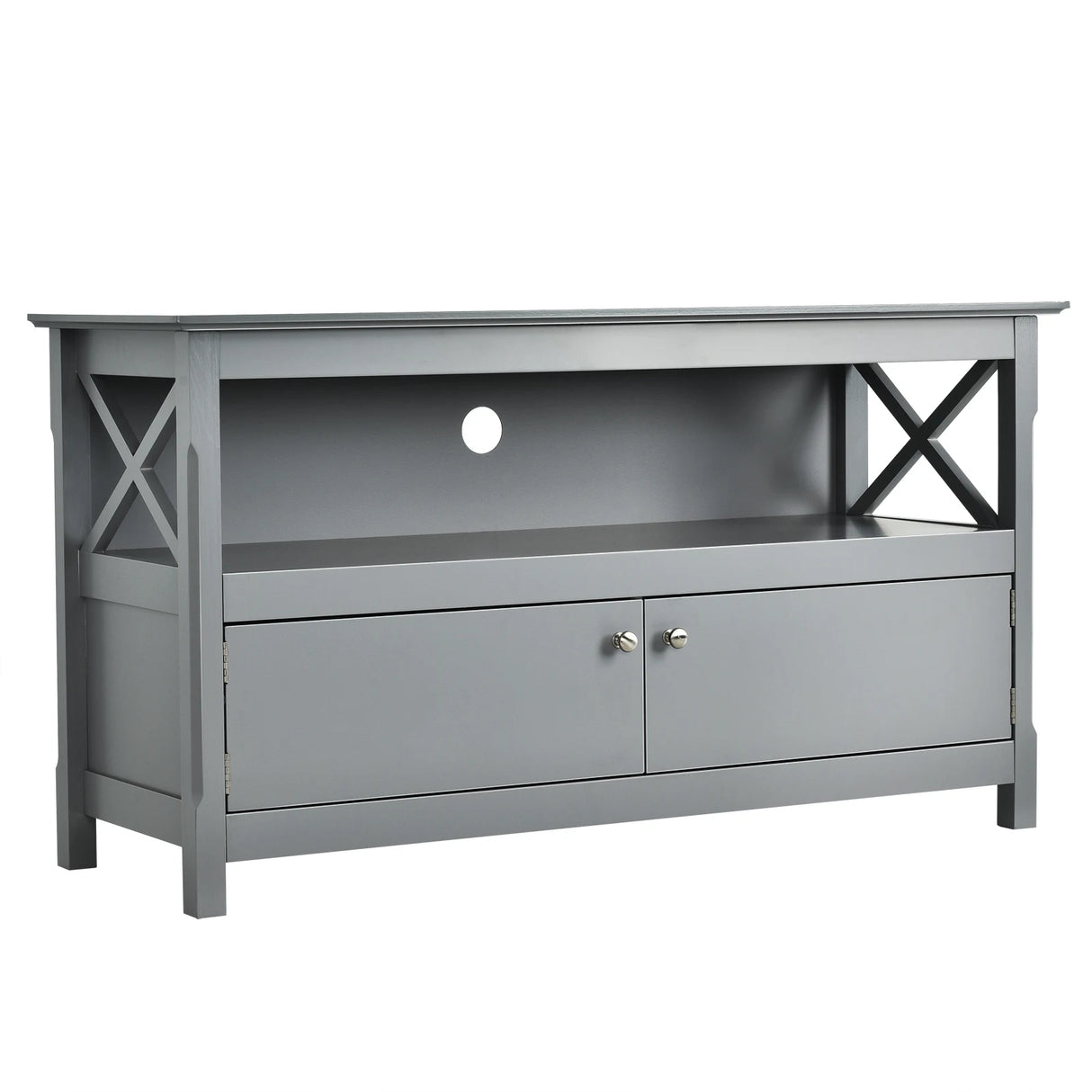 Media Console Cabinet with Cable Management Hole for Living Room-Grey