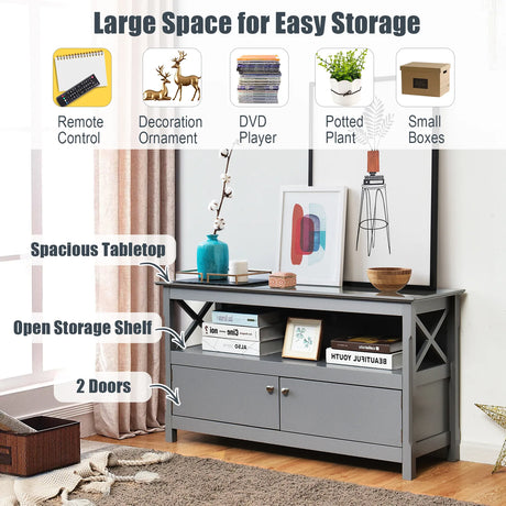 Media Console Cabinet with Cable Management Hole for Living Room-Grey