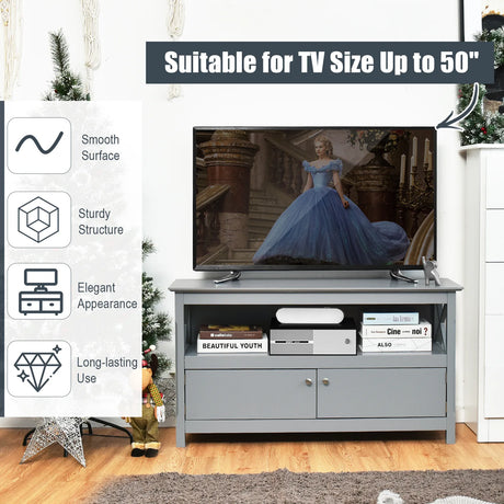 Media Console Cabinet with Cable Management Hole for Living Room-Grey