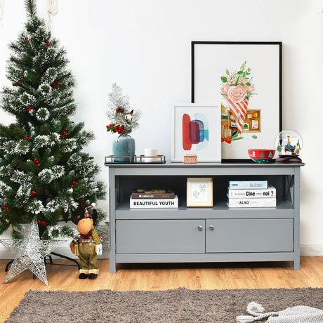 Media Console Cabinet with Cable Management Hole for Living Room-Grey