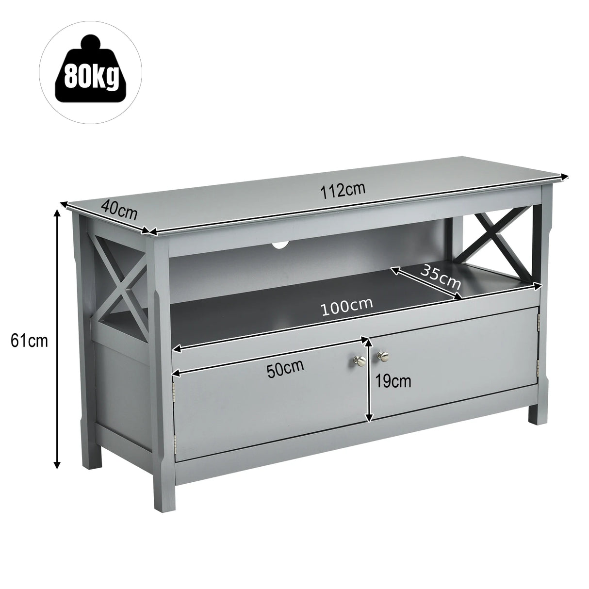 Media Console Cabinet with Cable Management Hole for Living Room-Grey