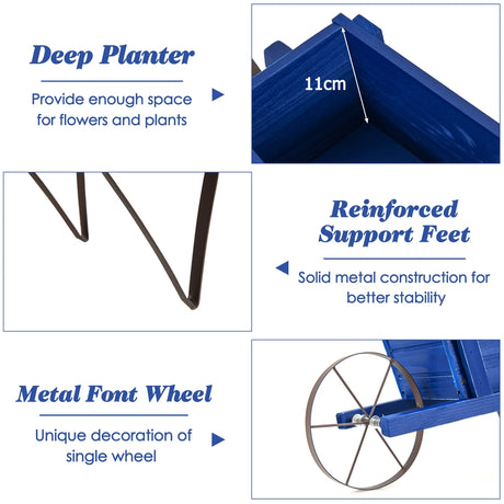 Wooden Wagon Planter with 9 Magnetic Accessories for Garden Yard-Blue