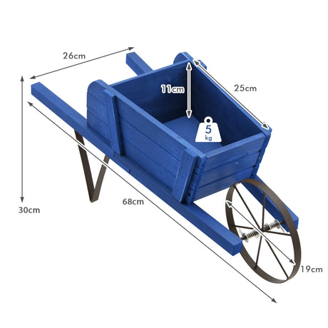 Wooden Wagon Planter with 9 Magnetic Accessories for Garden Yard-Blue