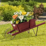 Wooden Wagon Planter with 9 Magnetic Accessories for Garden Yard-Red