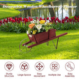 Wooden Wagon Planter with 9 Magnetic Accessories for Garden Yard-Red